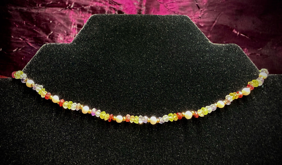 Rainbow Chip and Pearl necklace